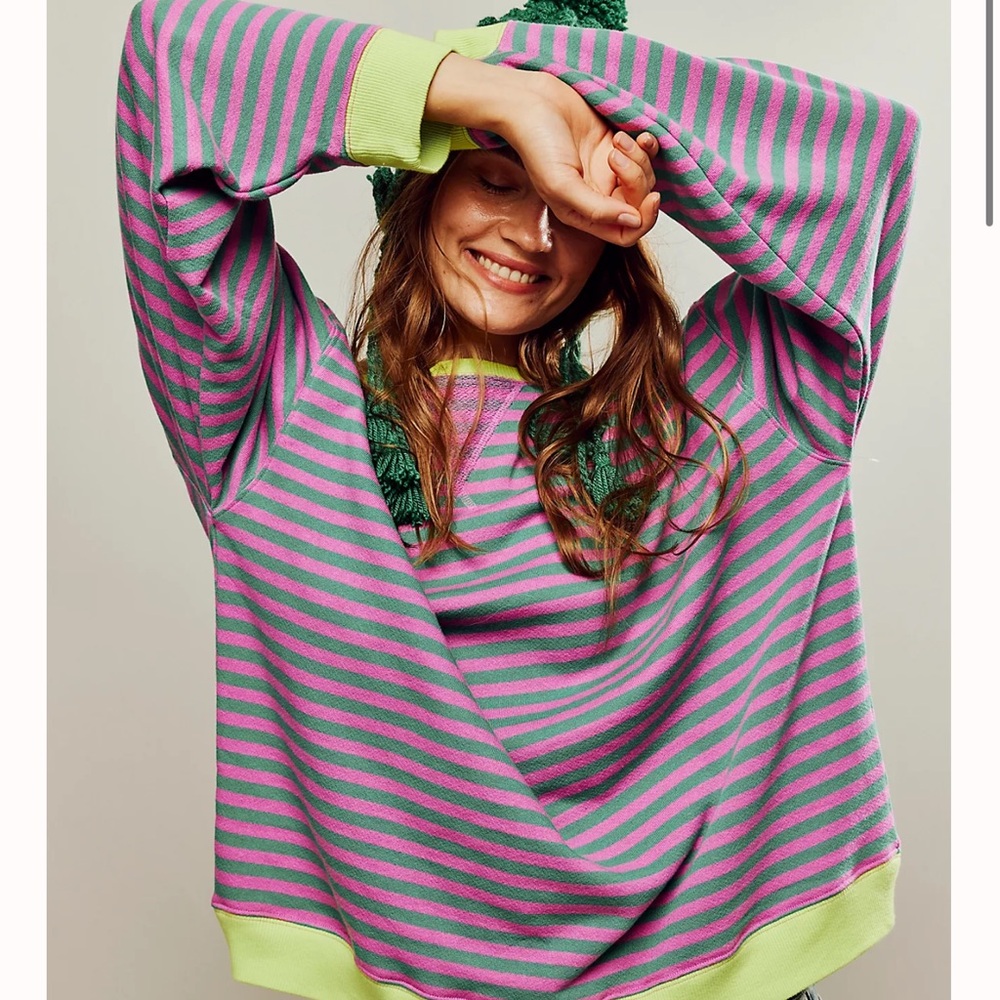 Free People Classic Striped Oversized Crewneck